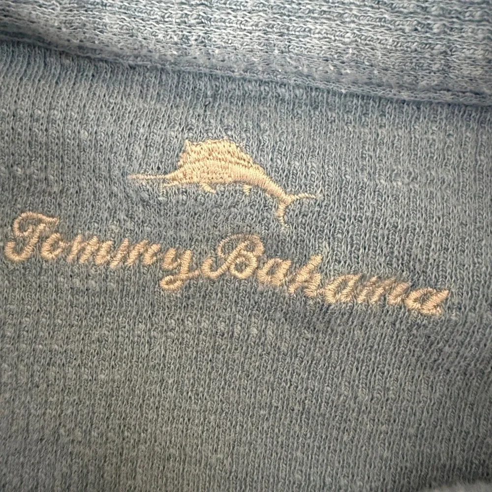Tommy Bahama Mens Reversable Quarter Zip Pullover Light Blue Marled Knit Large